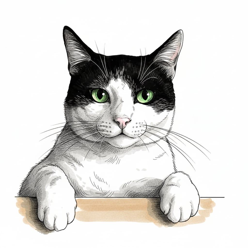 Cat closeup - Ink drawing style