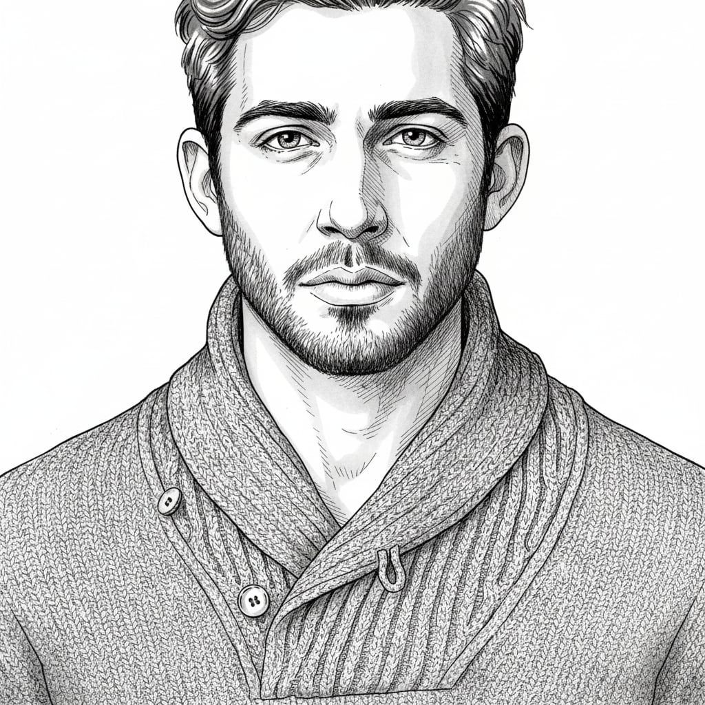 Man casual - Detailed ink drawing style