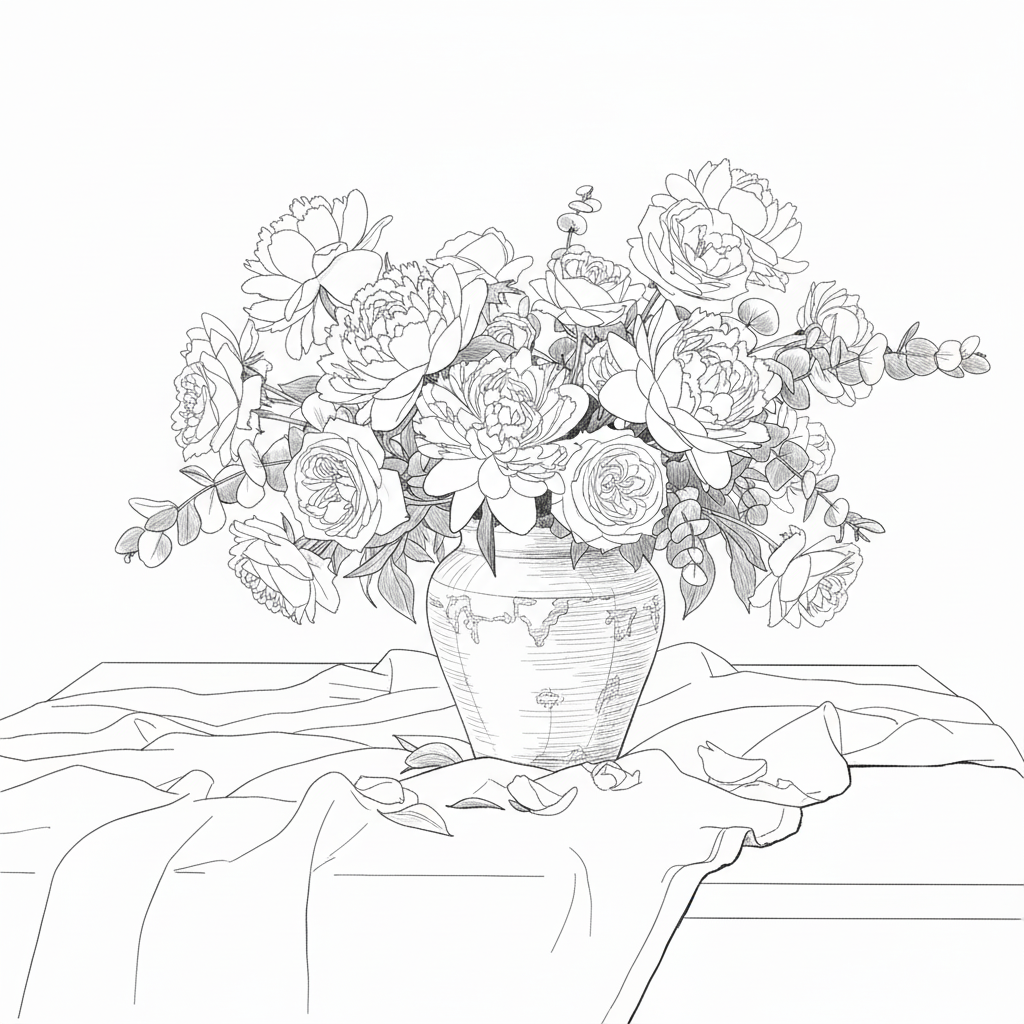 Photo to Sketch - Floral arrangement translated into minimalist line art.